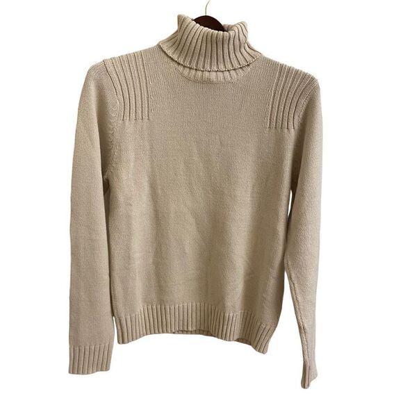 Club Monaco Cotton Blend Chunky Turtleneck Sweater Oatmeal Cream Medium - Picture 1 of 4